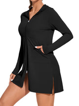 Asoul Women's Hooded UPF 50+ Rash Guard Long Sleeve UV Protection Zipper Swim Shirts Quick Dry Hiking Runing Shirts with Pockets