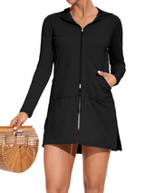 Asoul Women's Hooded UPF 50+ Rash Guard Long Sleeve UV Protection Zipper Swim Shirts Quick Dry Hiking Runing Shirts with Pockets