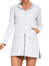 Asoul Women's Hooded UPF 50+ Rash Guard Long Sleeve UV Protection Zipper Swim Shirts Quick Dry Hiking Runing Shirts with Pockets