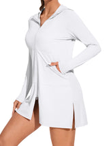 Asoul Women's Hooded UPF 50+ Rash Guard Long Sleeve UV Protection Zipper Swim Shirts Quick Dry Hiking Runing Shirts with Pockets