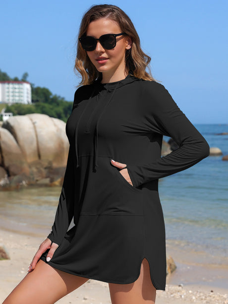 Asoul Women's Hooded UPF 50+ Rash Guard Long Sleeve UV Protection Zipper Swim Shirts Quick Dry Hiking Runing Shirts with Pockets