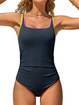 Asoul Ribbed One Piece Color Blocked Swimsuits for Womens Slimming Swimwears Tummy Control Swimming Suits Monokini Bathing Suits