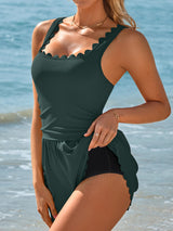 Asoul Scalloped Cute Romper Swimsuit for Women Tummy Control One Piece Bathing Suit Modest Swimsuit with Shorts
