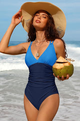 V Neck Tummy Control Criss Cross One-Piece Swimsuit