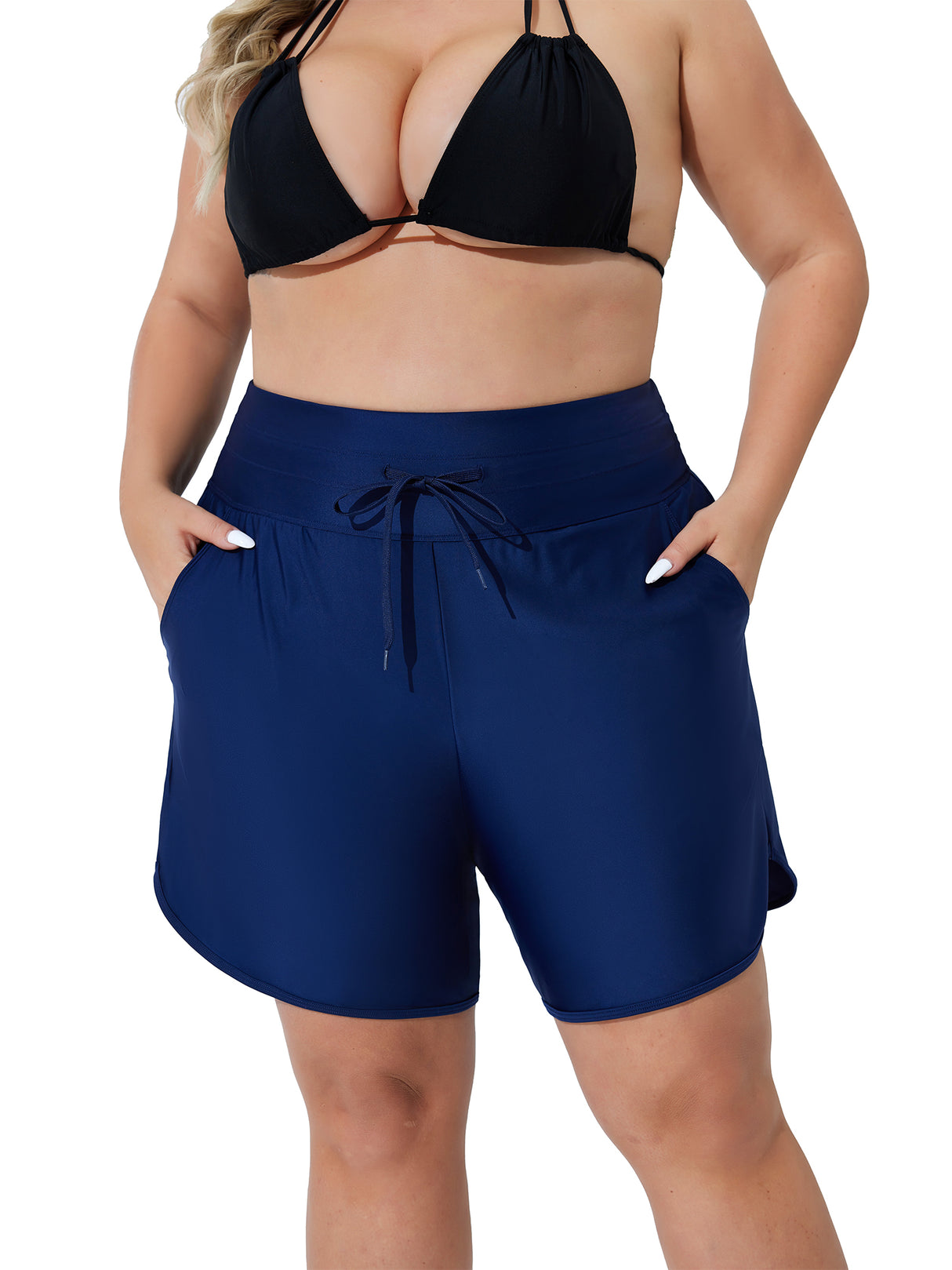 Charmo Plus Size High Waist Black Swim Shorts