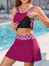 Asoul Cyan Tropical Plants Print Modest Swimdress with Swim Brief