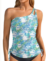 Asoul Womens One Shoulder Keyhole Tankini Tops Side Tie Ruched Swimsuit Tops Only Tummy Control Swimwear Tops(No Bottoms)