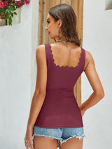 Charmo Womens Scalloped Square Neck Tank Tops Wider Straps Ribbed Undershirts Built-in Bras