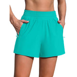 Charmo High Waisted Swim Shorts for Womens with Zipper Pockets Quick Dry Board Shorts Swimsuit Bottoms Built-in Brief