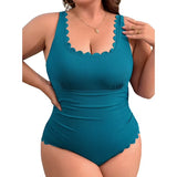 Asoul Plus Size Ribbed Swimsuit for Womens One Piece Scalloped Swimwear Tummy Control Bathing Suits