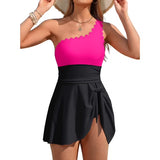 One Shoulder One Piece Swimsuit Women Tummy Control Bathing Suit with Skirt
