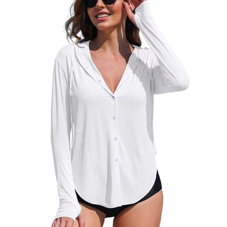 Asoul Women's Hooded UPF 50+ Rash Guard Long Sleeve UV Protection T-Shirt Zipper Swimwear Shirts with Pockets Hiking Runing Fishing Tops