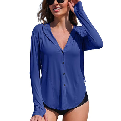 Asoul Women's Hooded UPF 50+ Rash Guard Long Sleeve UV Protection T-Shirt Zipper Swimwear Shirts with Pockets Hiking Runing Fishing Tops