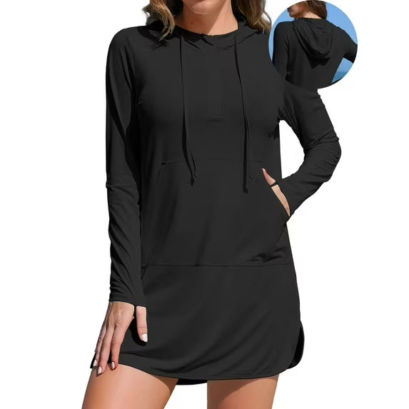 Asoul Women's Hooded UPF 50+ Rash Guard Long Sleeve UV Protection Zipper Swim Shirts Quick Dry Hiking Runing Shirts with Pockets