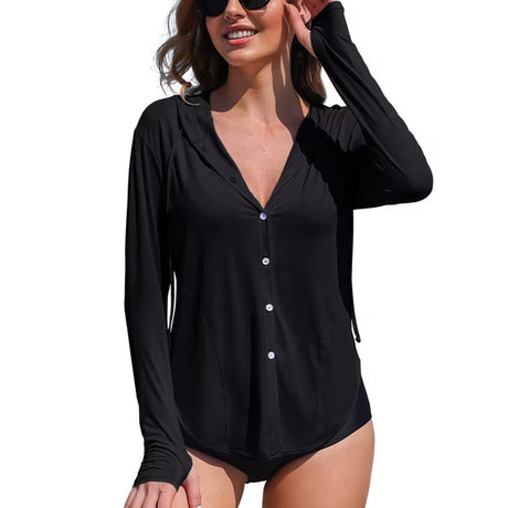 Asoul Women's Hooded UPF 50+ Rash Guard Long Sleeve UV Protection T-Shirt Zipper Swimwear Shirts with Pockets Hiking Runing Fishing Tops