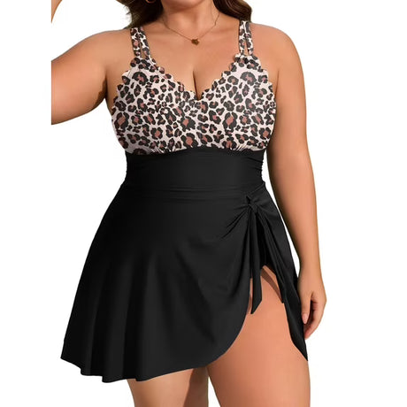 Asoul Womens Plus Size Scalloped V Neck One Piece Swimsuits Side Tie Knot Swimdress Bathing Suits
