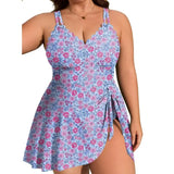 Asoul Womens Plus Size Scalloped V Neck One Piece Swimsuits Side Tie Knot Swimdress Bathing Suits