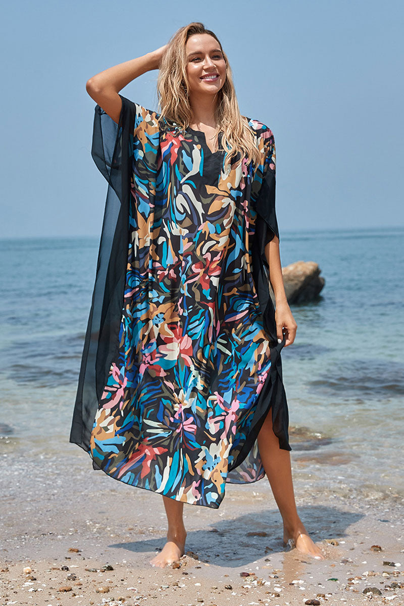 Abstract Print Elegant Ruffle Beachwear