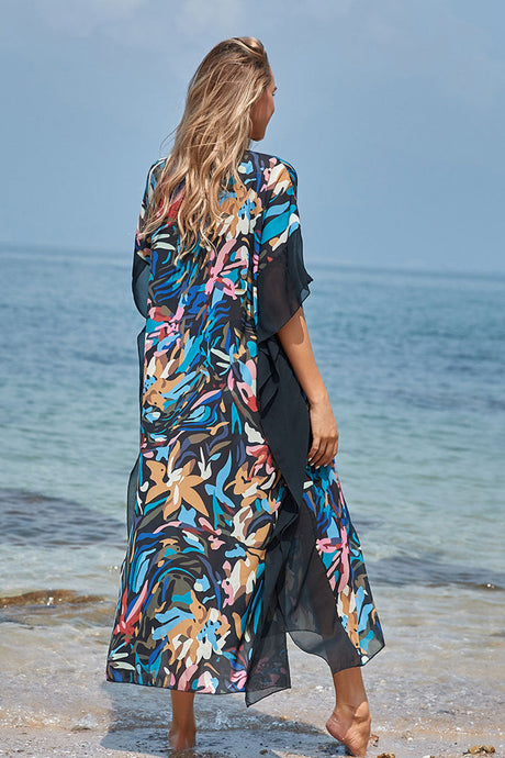 Abstract Print Elegant Ruffle Beachwear