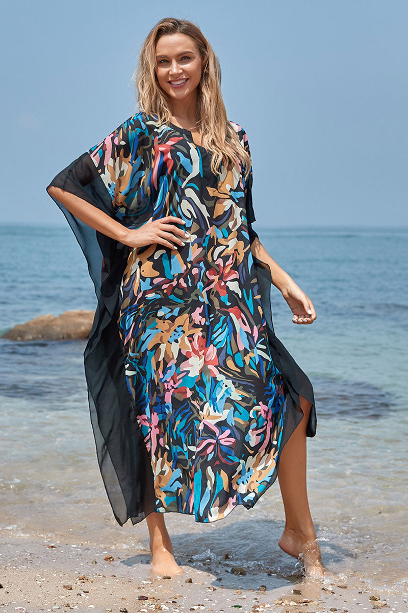 Abstract Print Elegant Ruffle Beachwear