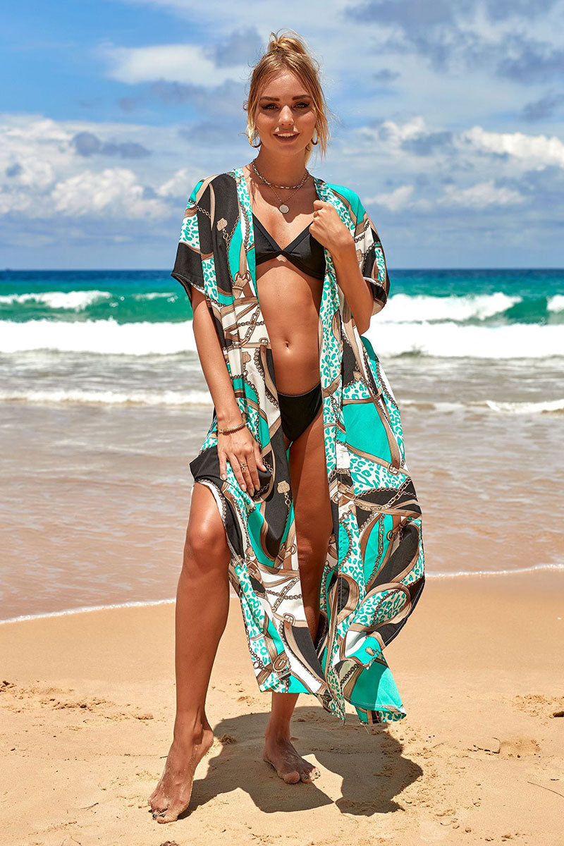 Geometric Print Slit Side Cozy Beachwear