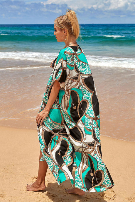 Geometric Print Slit Side Cozy Beachwear