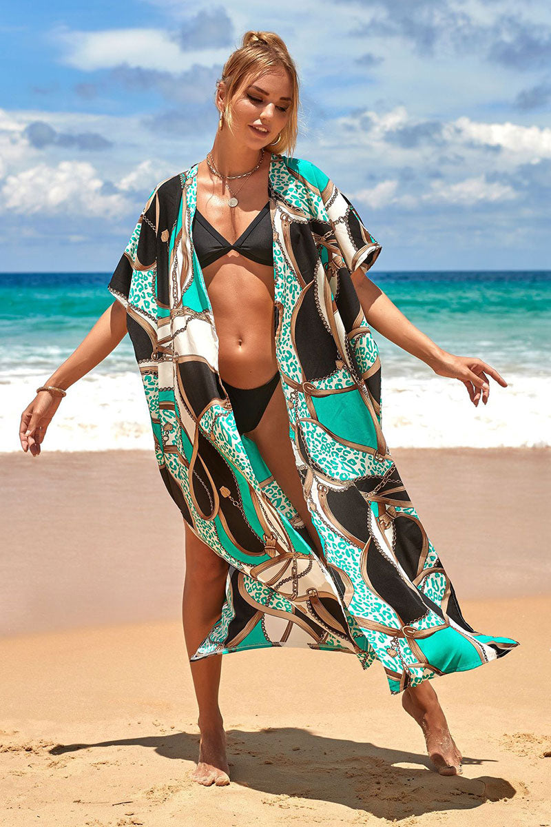 Geometric Print Slit Side Cozy Beachwear