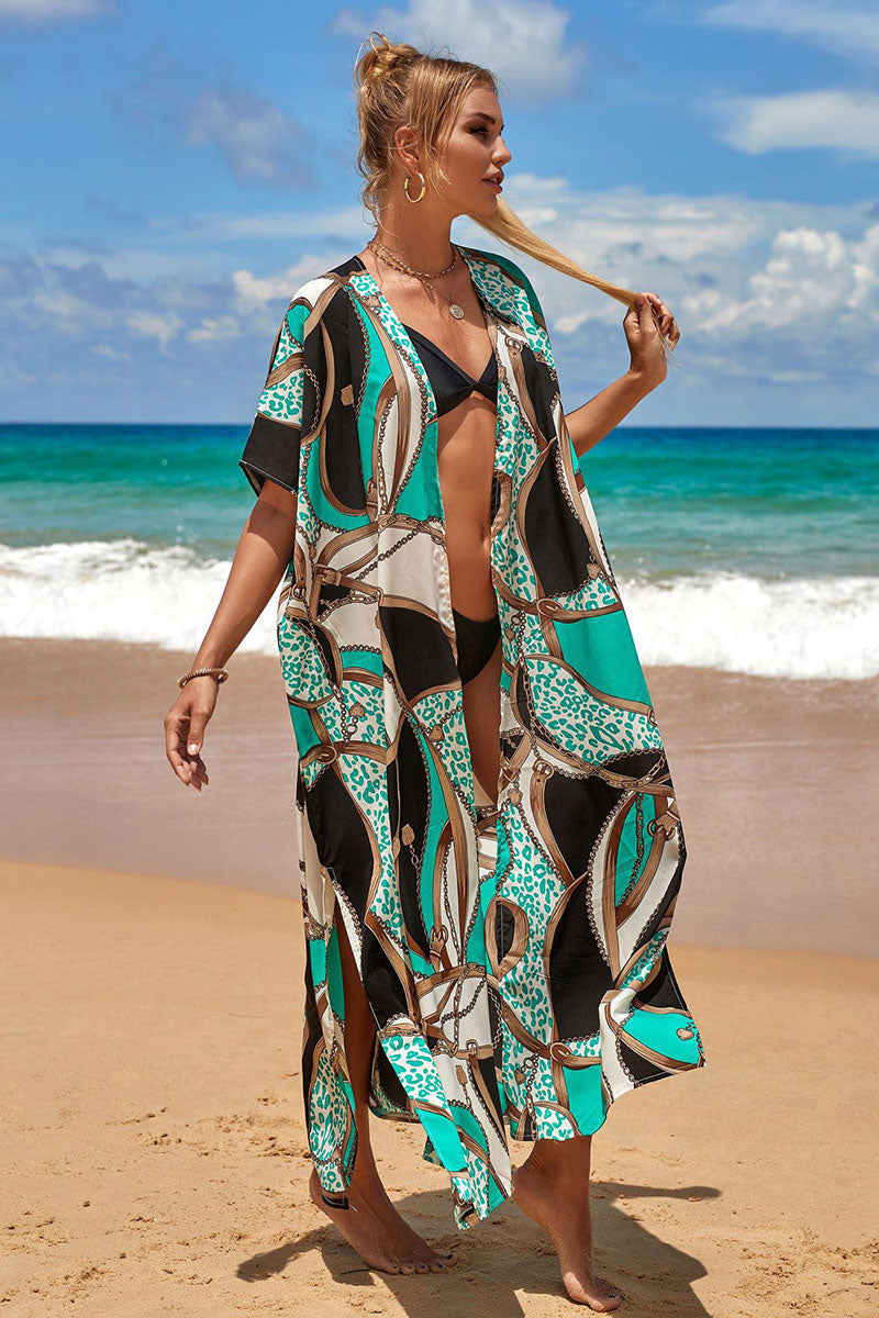 Geometric Print Slit Side Cozy Beachwear