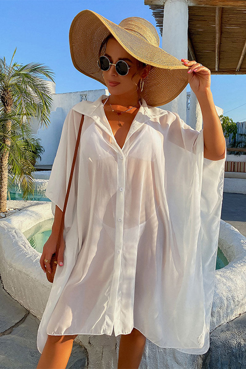 White Elegant See-Through Button Thru Beachwear
