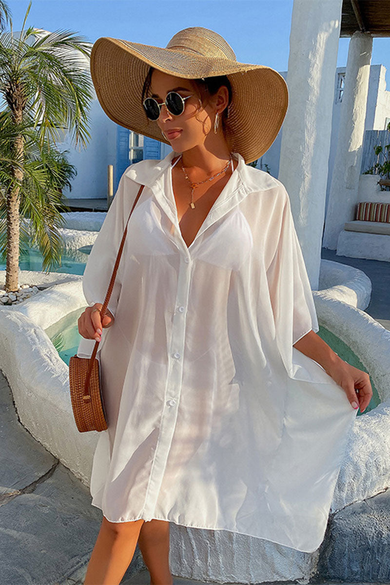 White Elegant See-Through Button Thru Beachwear