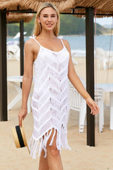 White Crochet Feminine Tassels Beachwear