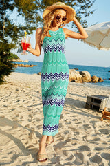 Wavy Lines Green Romantic Knitted Beachwear