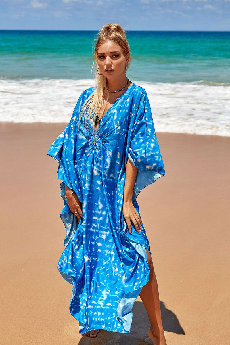 Blue Tie Dye On-trend Side Slit Beachwear