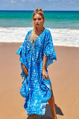 Blue Tie Dye On-trend Side Slit Beachwear