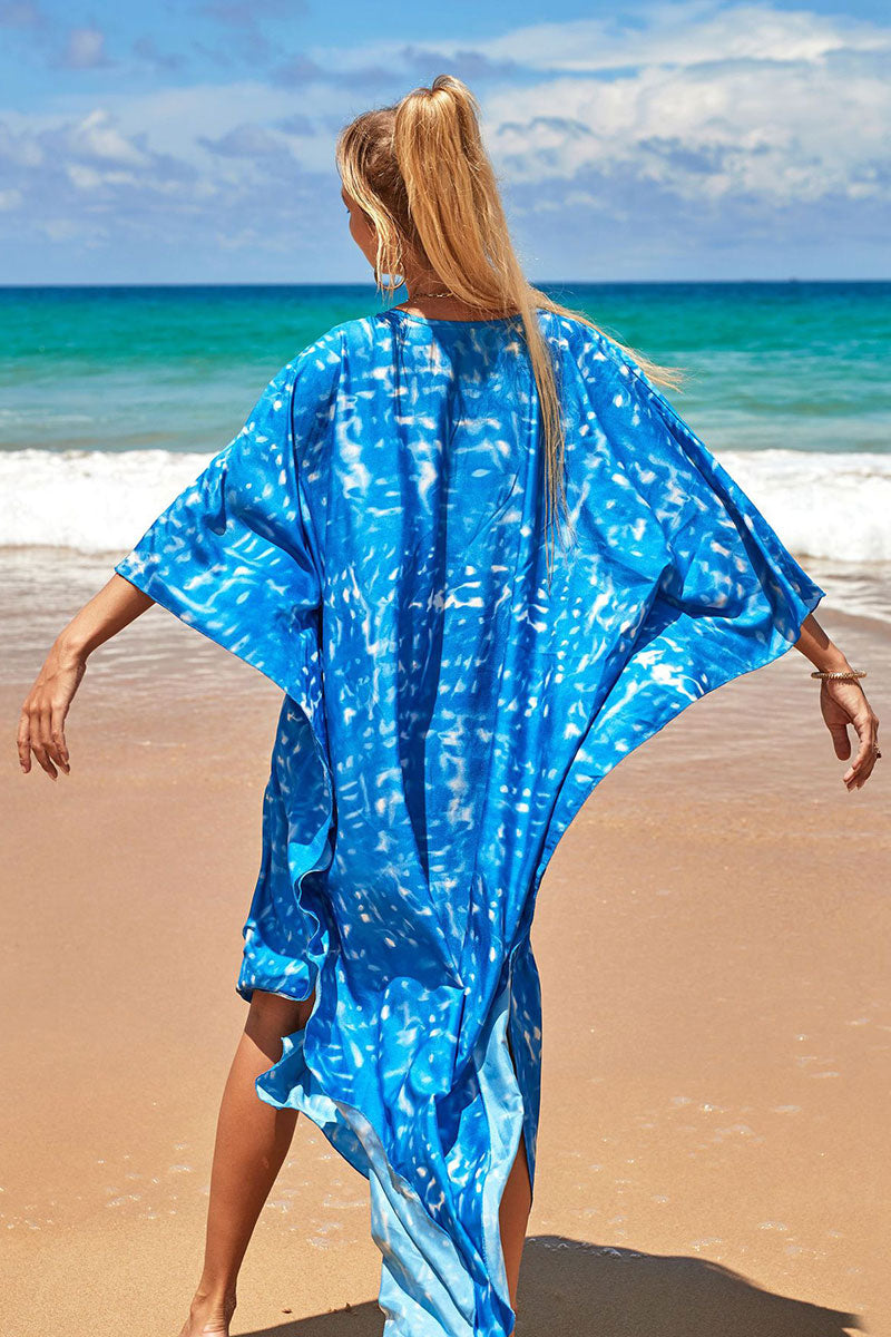 Blue Tie Dye On-trend Side Slit Beachwear