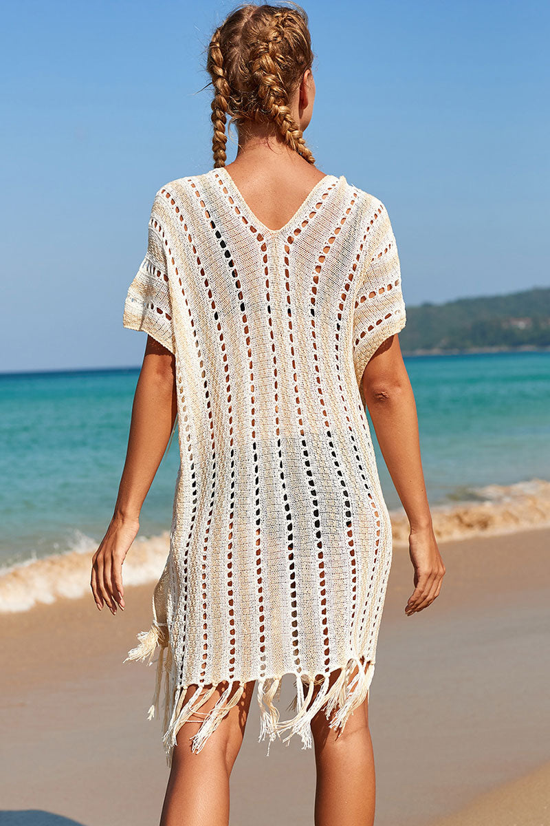 Hollow-Out Relaxed Knitted Strappy Side Slit Beachwear