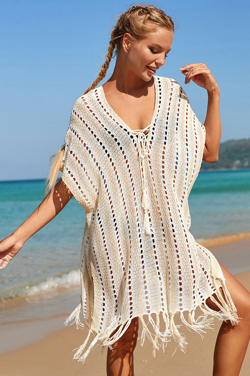 Hollow-Out Relaxed Knitted Strappy Side Slit Beachwear