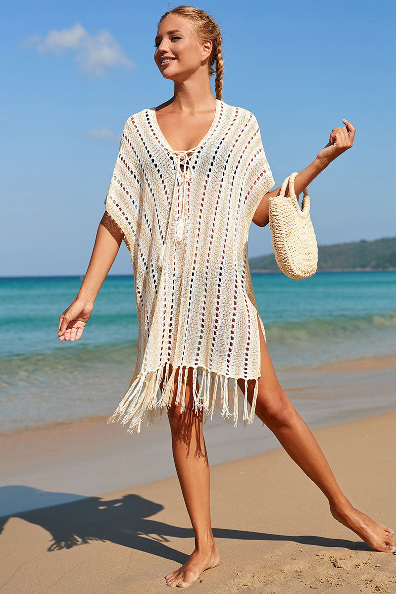 Hollow-Out Relaxed Knitted Strappy Side Slit Beachwear