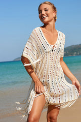 Hollow-Out Relaxed Knitted Strappy Side Slit Beachwear