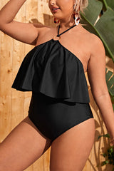 Plus Size Halter Ruffle Tummy Control One Piece Swimsuit