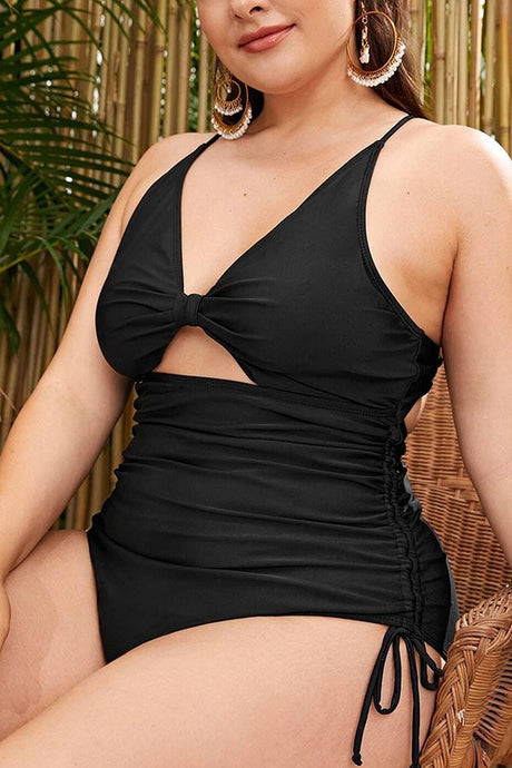 Plus Size Black Ruching Cirss Cross One Piece Swimsuit