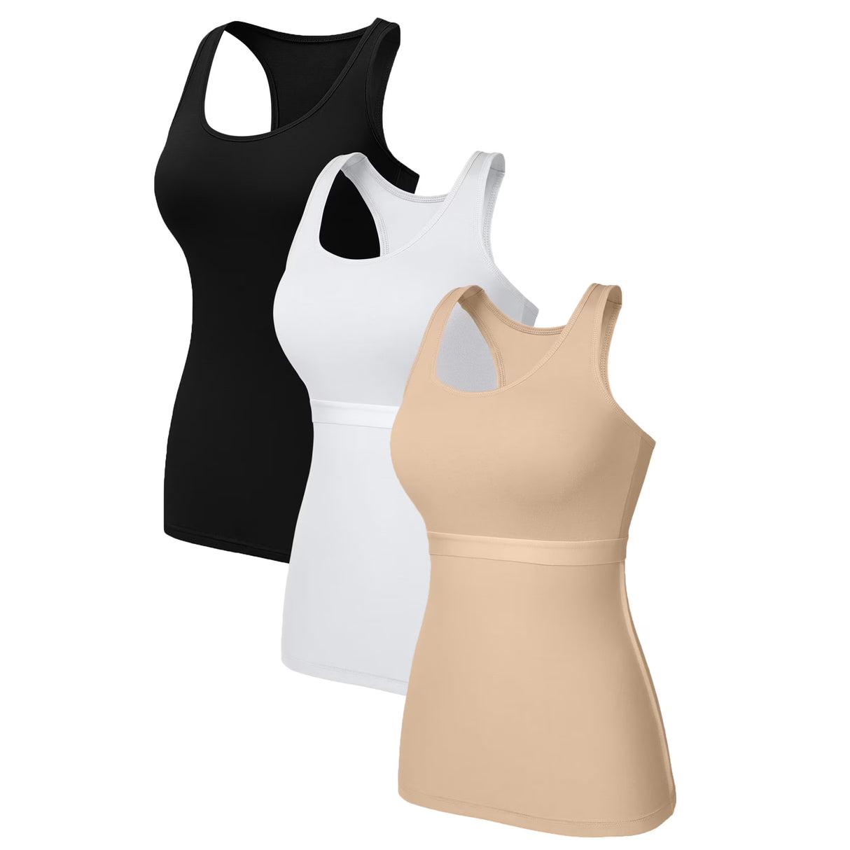 Charmo Womens 3-packs Cotton Tank Tops Fitting Racerback Undershirts Base Layer Camisole with Shelf Bra