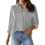 Charmo Striped Button Down Blouses Shirts for Womens Dress Shirts Long Sleeve Collared Blouses Work Business Casual Tops