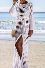 Glamorous Drawstring Side Split Crochet Beachwear