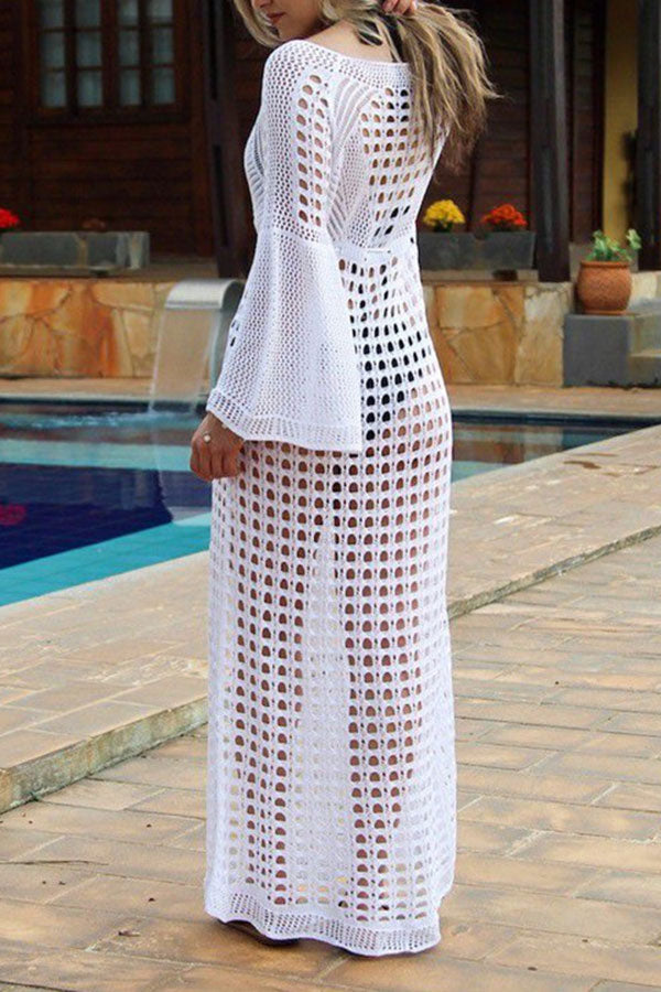 Glamorous Drawstring Side Split Crochet Beachwear