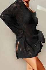 Solid Color Casual Cutout Knitted Dress Beachwear