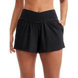 Charmo High Waisted Sport Swim Shorts for Womens Side Slits Boardshorts with Pockets UPF 50+