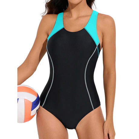 Charmo One Piece Athletic Racerback Swimsuit Women Slimming Bathing Suits Color Block Training Swimwear for Women