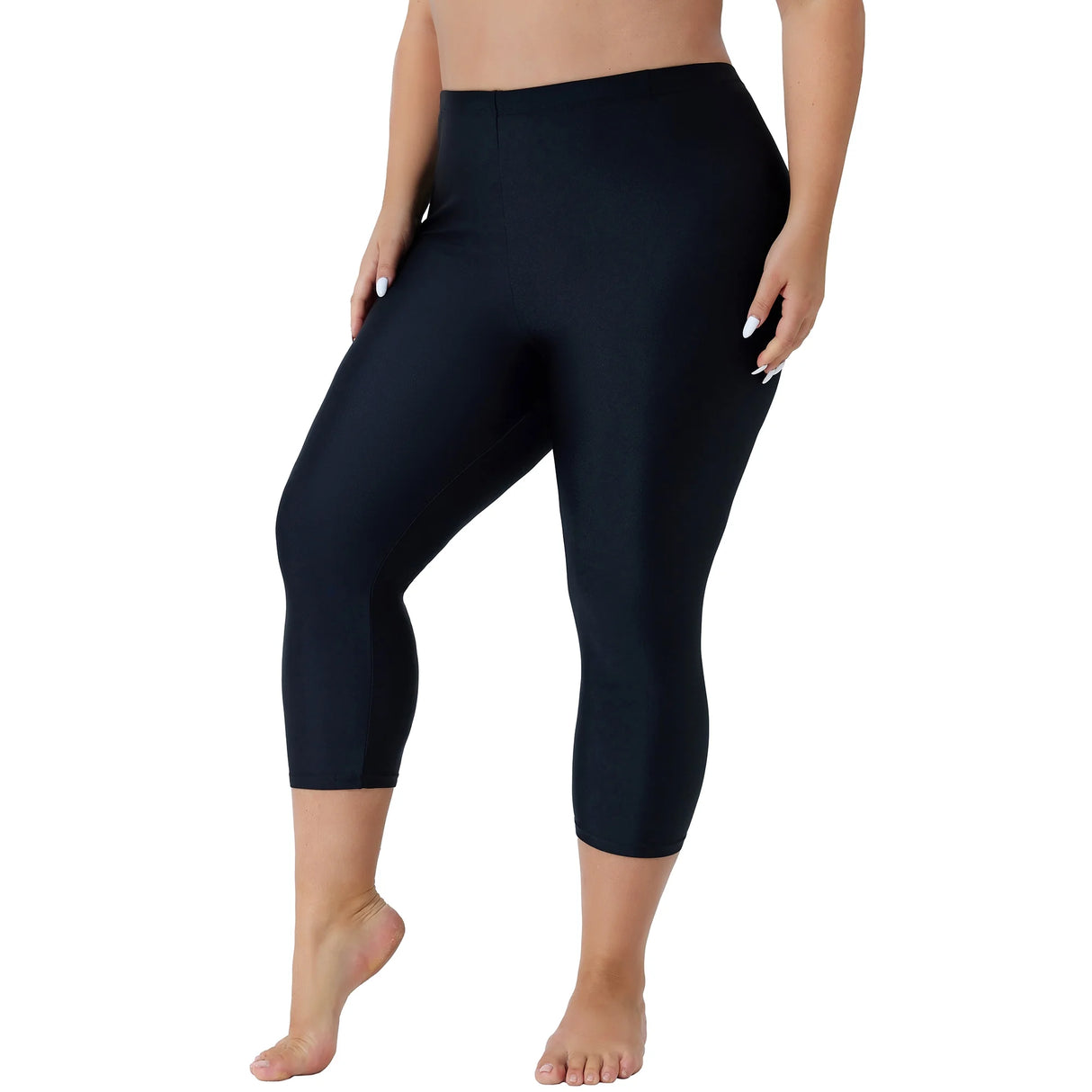 Charmo Plus Size Swim Bottoms for Womens High Waisted Swim Capris Long Swim Shorts