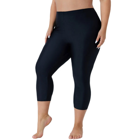 Charmo Plus Size Swim Bottoms for Womens High Waisted Swim Capris Long Swim Shorts